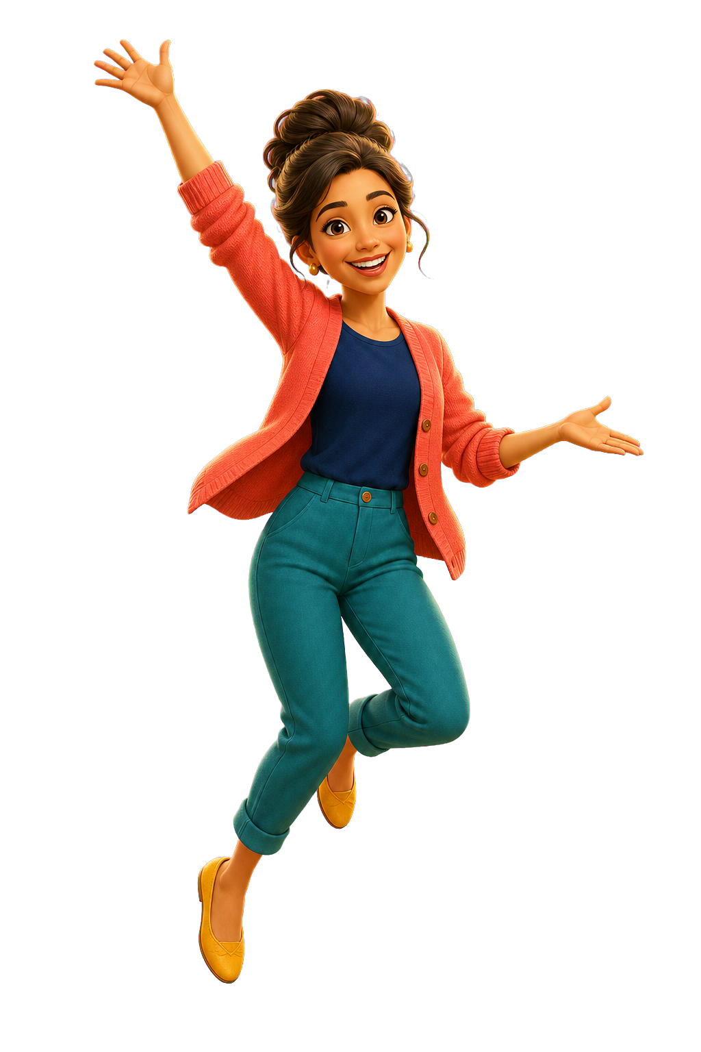 A playful illustrated version of Kat, waving hello