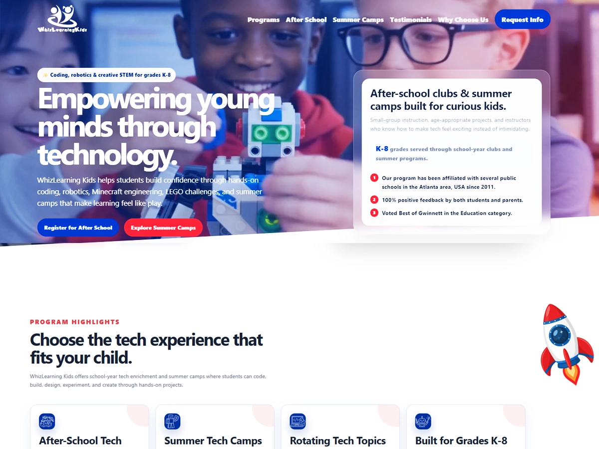 WhizLearning Kids website homepage